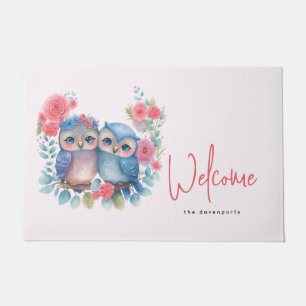 Paillasson Chouettes amoureuses Assis sur une branche d'arbre