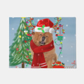 Paillasson Chow Chow Chien en neige avec cadeaux de Noël (Devant)