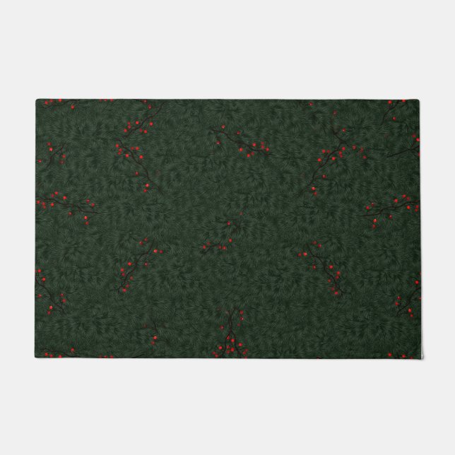 Paillasson Christmas Pattern Pine Needles and Red Berries (Devant)