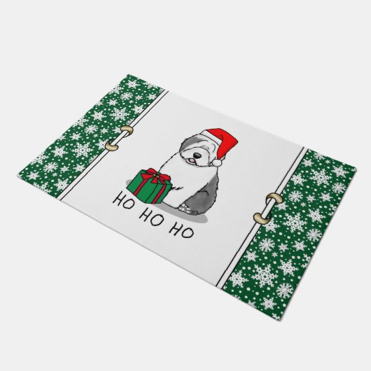 Paillasson Christmas Père Noël Old English Sheepdog (Grey 1)  (Incliné)