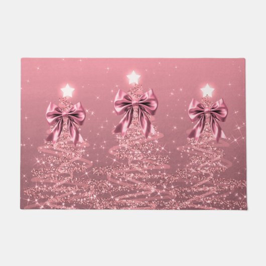 Paillasson Christmas Sparkling Trees Blush Pink Faux Bow (Devant)