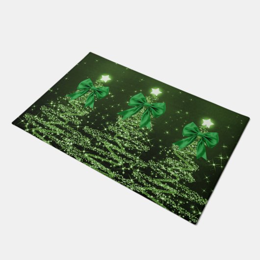 Paillasson Christmas Sparkling Trees Green Faux Bow (Incliné)