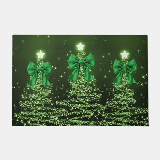 Paillasson Christmas Sparkling Trees Green Faux Bow  (Devant)