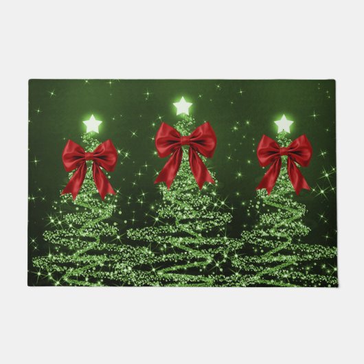 Paillasson Christmas Sparkling Trees Green Faux Red Bow (Devant)