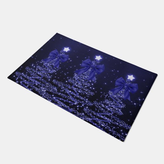 Paillasson Christmas Sparkling Trees Navy Blue Faux Bow (Incliné)