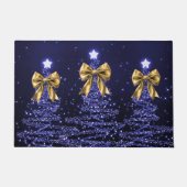 Paillasson Christmas Sparkling Trees Navy Blue Faux Gold Bow (Devant)