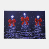 Paillasson Christmas Sparkling Trees Navy Blue Faux Red Bow  (Devant)