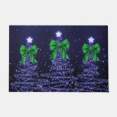 Paillasson Christmas Sparkling Trees Navy Blue Green Bow  (Devant)