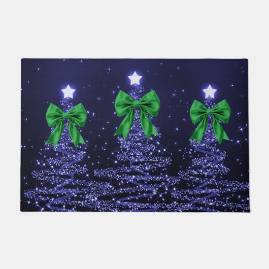 Paillasson Christmas Sparkling Trees Navy Blue Green Bow (Devant)