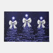 Paillasson Christmas Sparkling Trees Navy Faux Silver Bow  (Devant)