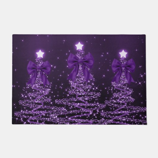 Paillasson Christmas Sparkling Trees Purple Faux Bow (Devant)