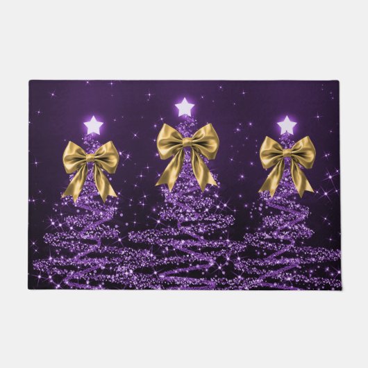Paillasson Christmas Sparkling Trees Purple Faux Gold Bow (Devant)