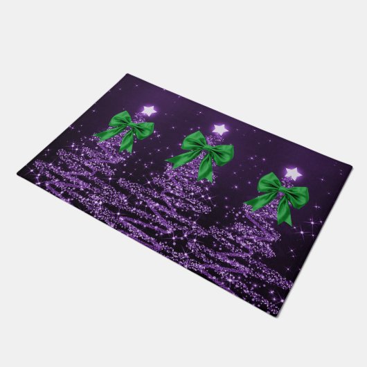 Paillasson Christmas Sparkling Trees Purple Faux Green Bow  (Incliné)