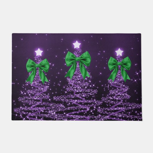 Paillasson Christmas Sparkling Trees Purple Faux Green Bow (Devant)