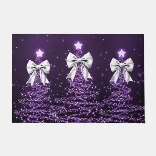 Paillasson Christmas Sparkling Trees Purple Faux Silver Bow (Devant)