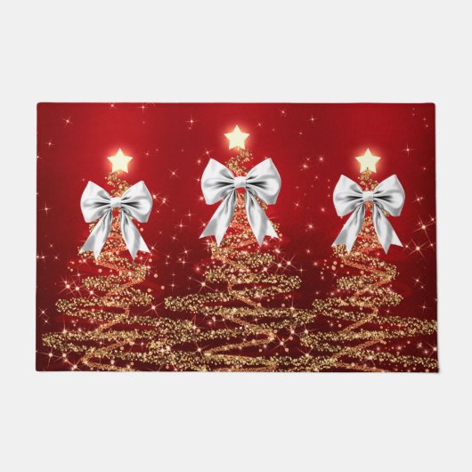 Paillasson Christmas Sparkling Trees Red Gold Silver Bow (Devant)