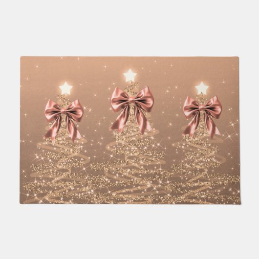 Paillasson Christmas Sparkling Trees Rose Gold Faux Bow  (Devant)