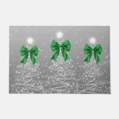 Paillasson Christmas Sparkling Trees Silver Faux Green Bow (Devant)