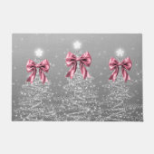 Paillasson Christmas Sparkling Trees Silver Faux Pink Bow (Devant)