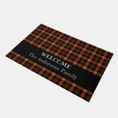 Paillasson Chute moderne Plaid Orange Bienvenue Nom de famill (Incliné)