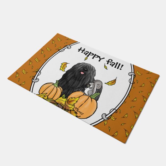 Paillasson Chute Puli Chien (noir) Citrouille Feuille mignon (Incliné)