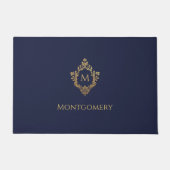 Paillasson Cimier Monogramme Marine Bleu Faux Or Élégant Init (Devant)