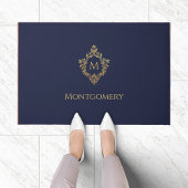 Paillasson Cimier Monogramme Marine Bleu Faux Or Élégant Init