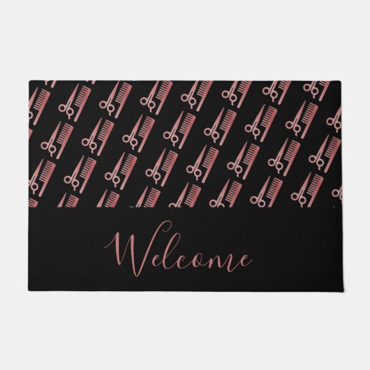 Paillasson Ciseaux en or rose et peigne noir (Devant)