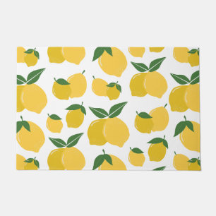 Paillasson Citron Motif Fruit Rétro Jaune Sur Blanc