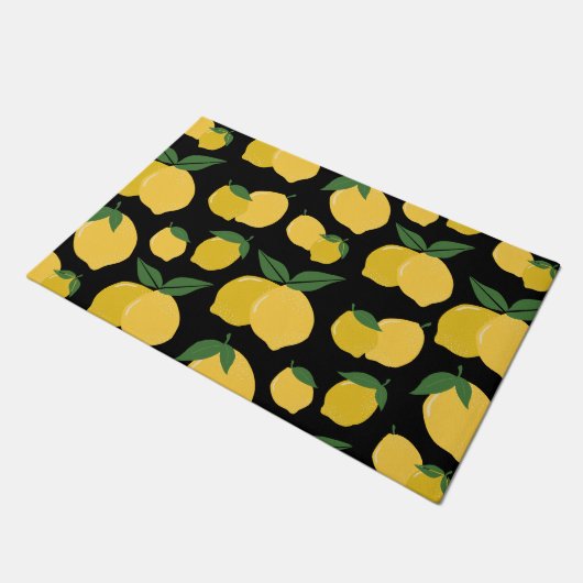 Paillasson Citron Motif Fruit Rétro Jaune sur Noir (Incliné)