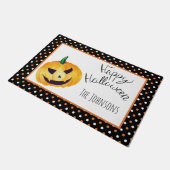 Paillasson Citrouille à points noirs orange Nom Joyeux Hallow (Incliné)