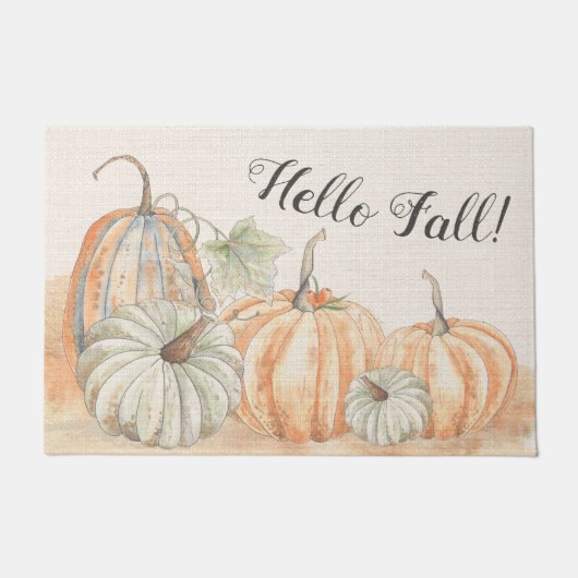 Paillasson Citrouille aquarelle Bonjour Automne Rustique (Devant)