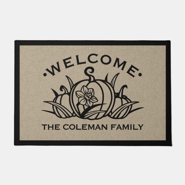Paillasson Citrouille et pétales Bienvenue (Devant)