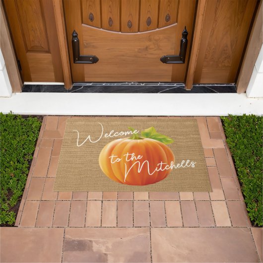 Paillasson Citrouille Orange Classique Sur Faux Jute Burlap B (De plein air)
