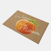 Paillasson Citrouille Orange Classique Sur Faux Jute Burlap B (Incliné)