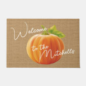Paillasson Citrouille Orange Classique Sur Faux Jute Burlap B (Devant)
