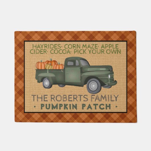 Paillasson Citrouille Patch Farm Camion Vintage Plaid Rustic (Devant)