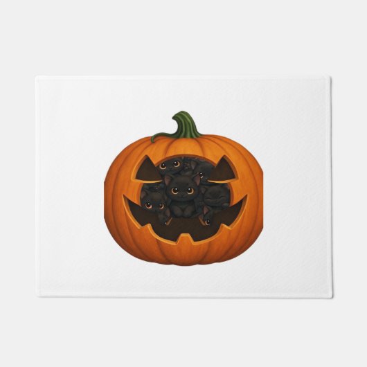 Paillasson Citrouille plein de chatons - Chat noir mignon Hal (Devant)