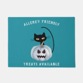 Paillasson Citrouille turquoise Halloween Chat noir Allergie  (Devant)