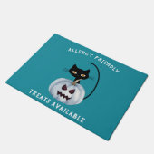 Paillasson Citrouille turquoise Halloween Chat noir Allergie  (Incliné)