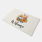 Paillasson Citrouilles d'automne avec Fleurs et Foliage Bienv (Incliné)