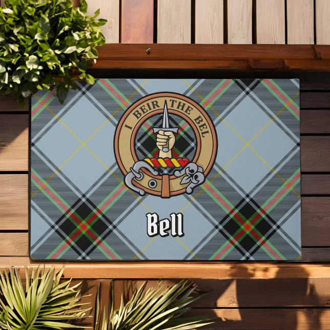 Paillasson Clan Bell Crest sur Tartan (Créateur téléchargé)
