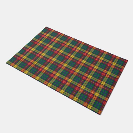 Paillasson Clan Buchanan Plaid Vert Rouge Jaune Chèque Tartan (Incliné)