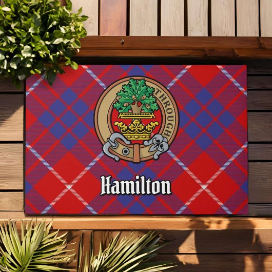 Paillasson Clan Hamilton Crest sur Red Tartan