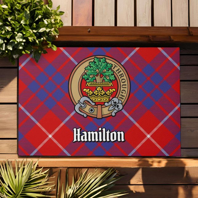 Paillasson Clan Hamilton Crest sur Red Tartan (Créateur téléchargé)