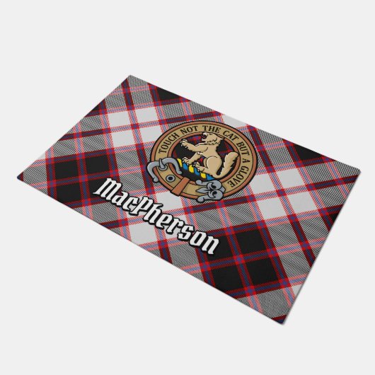 Paillasson Clan MacPherson Crest sur la chasse Tartan (Incliné)
