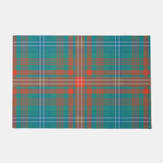 Paillasson Clan Plaid Wilson Orange Turquoise Check Tartan (Devant)