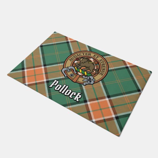 Paillasson Clan Pollock Crest sur Tartan (Incliné)