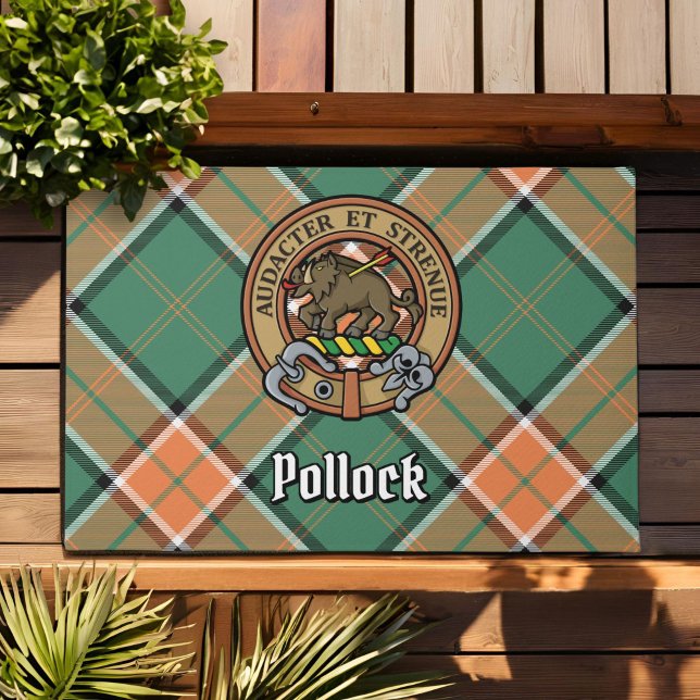 Paillasson Clan Pollock Crest sur Tartan (Créateur téléchargé)