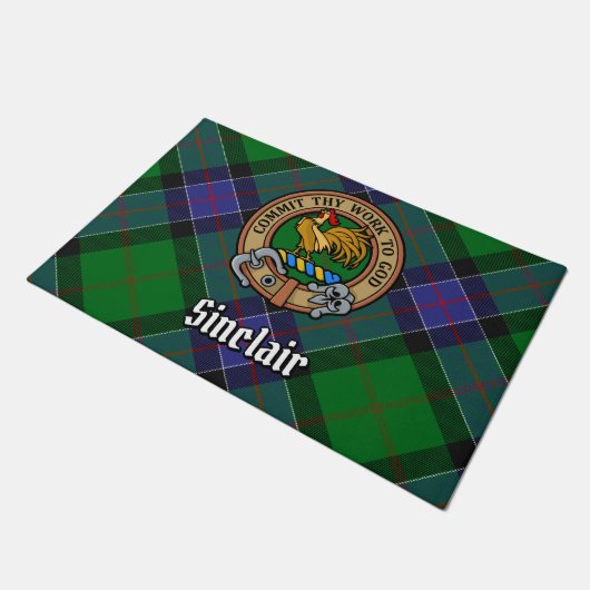 Paillasson Clan Sinclair Crest sur la chasse Tartan (Incliné)